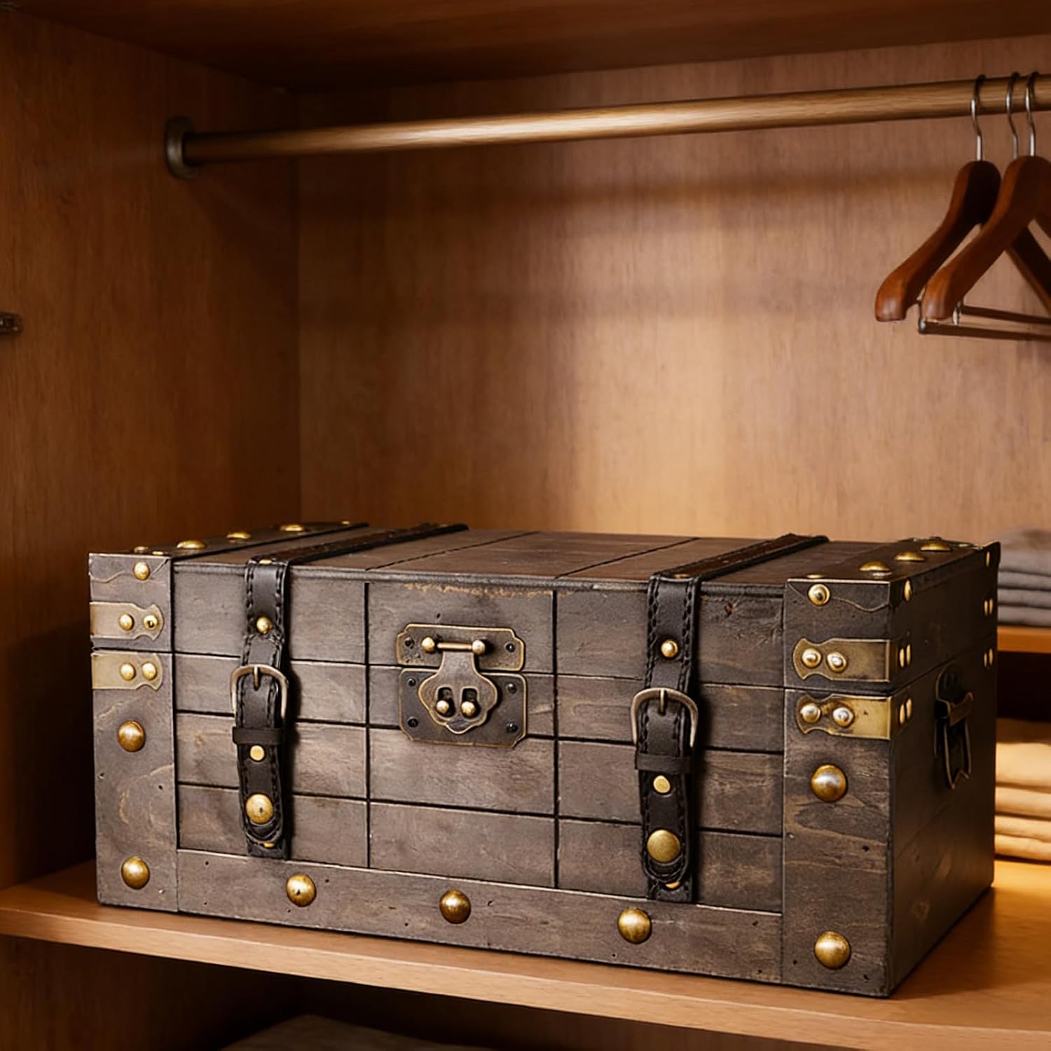 Vintage Wooden Keepsakes Chest with Mechanism Antique Jewelry Storage Box Lockable Small Accessories Container Jewelry a