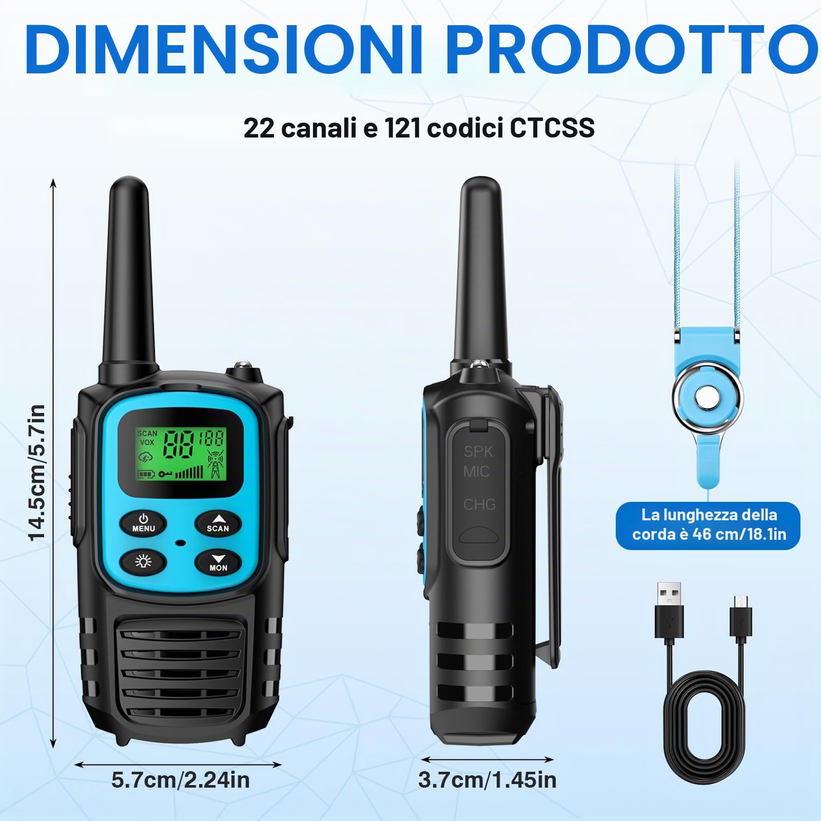 Walkie Talkie Bambini, Walkie Talkie Bambini Ricaricabili (4 Colori) | Lungo Raggio Radio a 22 Canali con VOX e Torcia, Wolky Toki a Lungo Raggio per Campeggio e Escursionismo