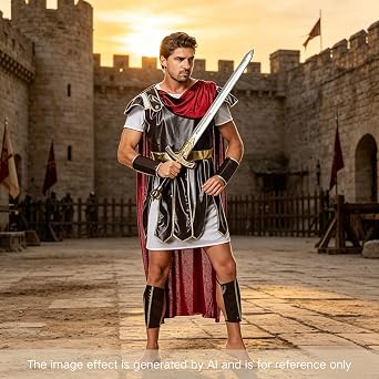 GRAJTCIN Men's Roman Gladiator Costumes Brave Medieval Warrior Costume Set for Halloween Party