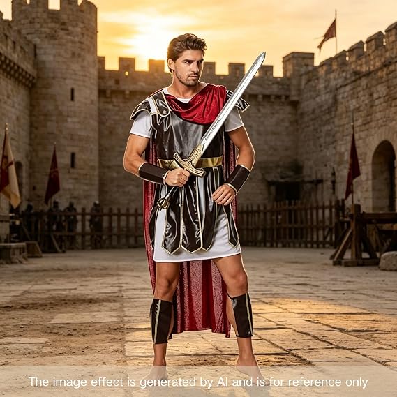 GRAJTCIN Men's Roman Gladiator Costumes Brave Medieval Warrior Costume Set for Halloween Party