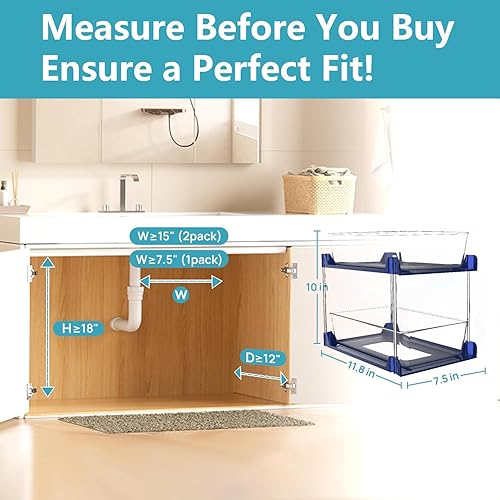 Miniatura 9 de Paquete de 2 organizadores de neumáticos debajo del fregadero, organizadores de baño y almacenamiento, cajones de gabinete, organización extraíble