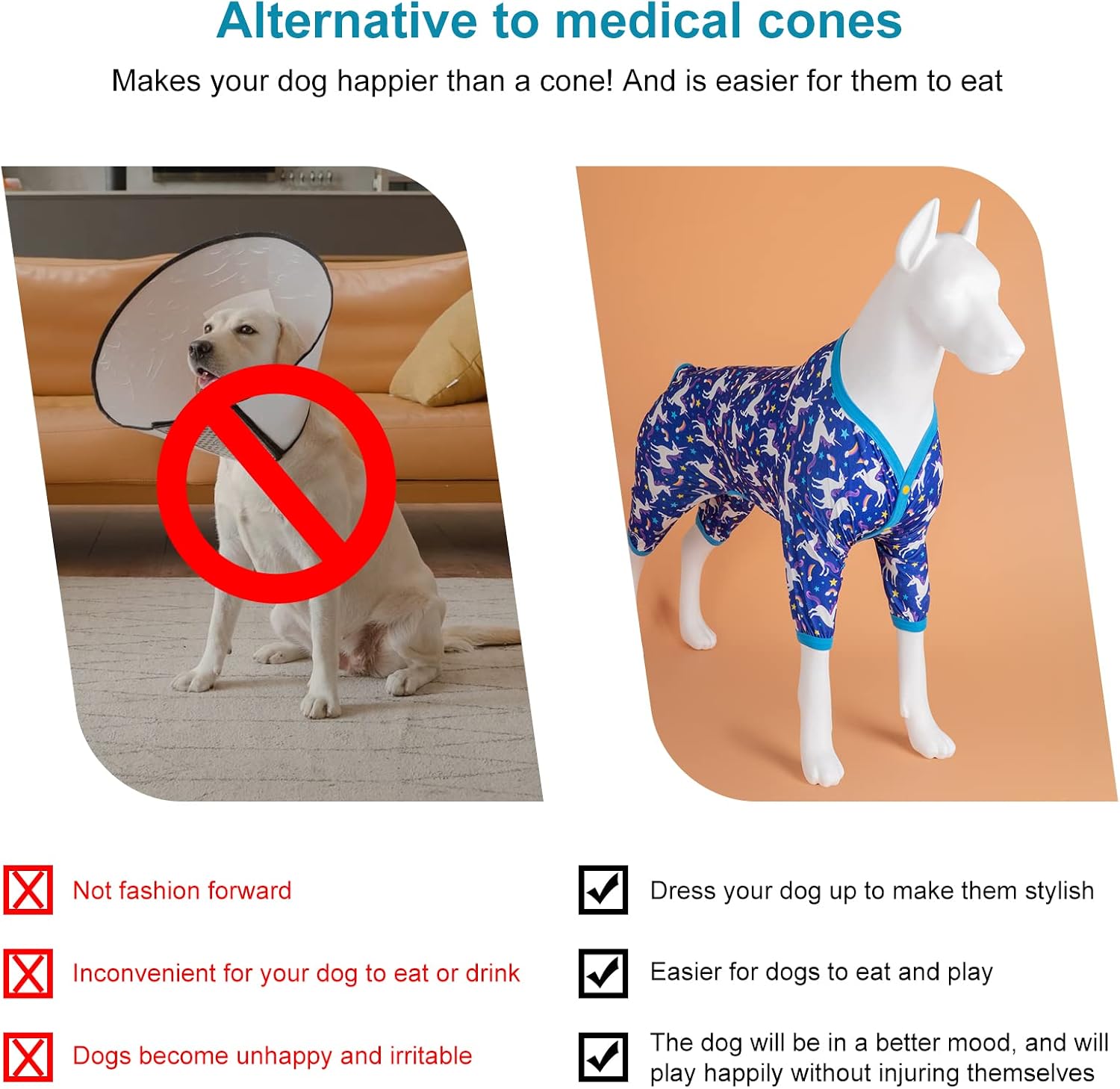 LovinPet Pitbull Pets Shirts, Undershirt for Dog Coats, Anti Licking, Pet Anxiety Calming Onesies for Dogs, Lightweight Stretchy Fabric, Chasing Dreams Horse Print, Large Breed Dog Clothes,Blue XXL