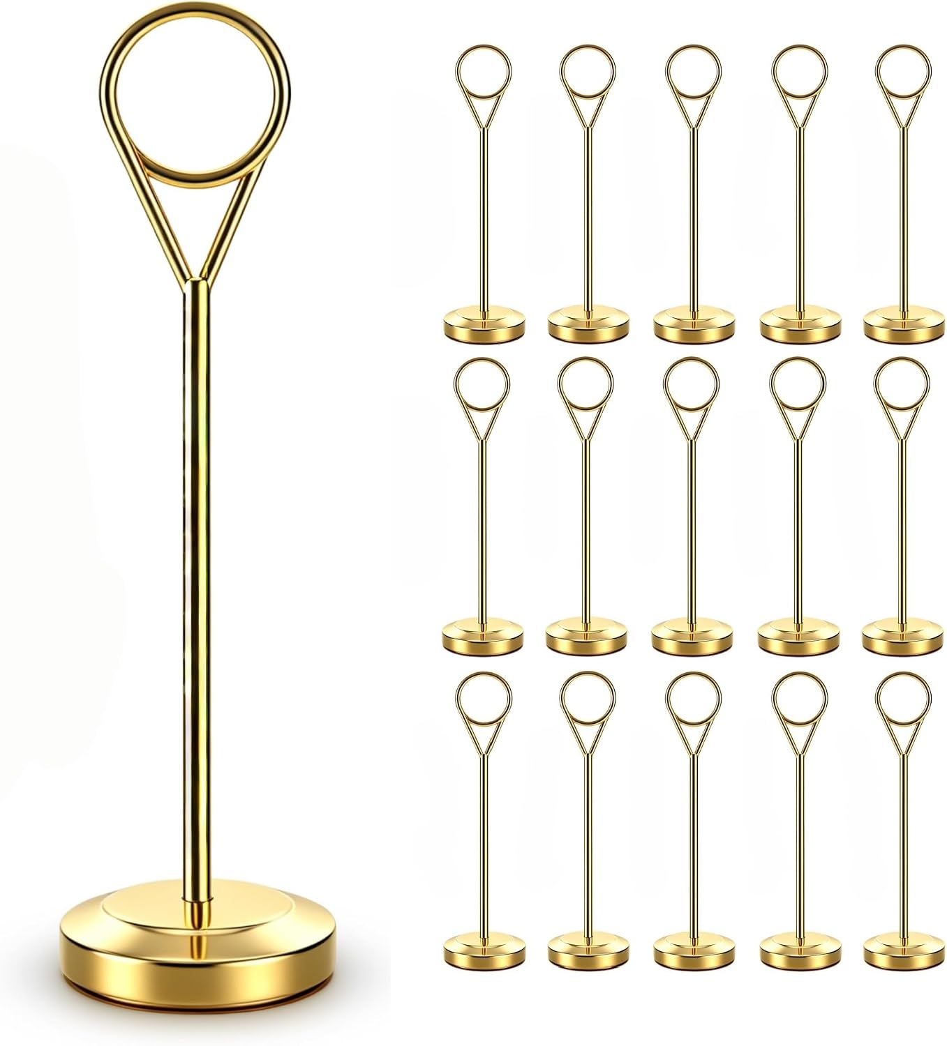 Radezon 16 Pcs Gold Table Number Holders, 6-Inch Stable Place Card Holders with Non-Slip Base, Metal Photo Stands for Wedding Table, Reception & Parties