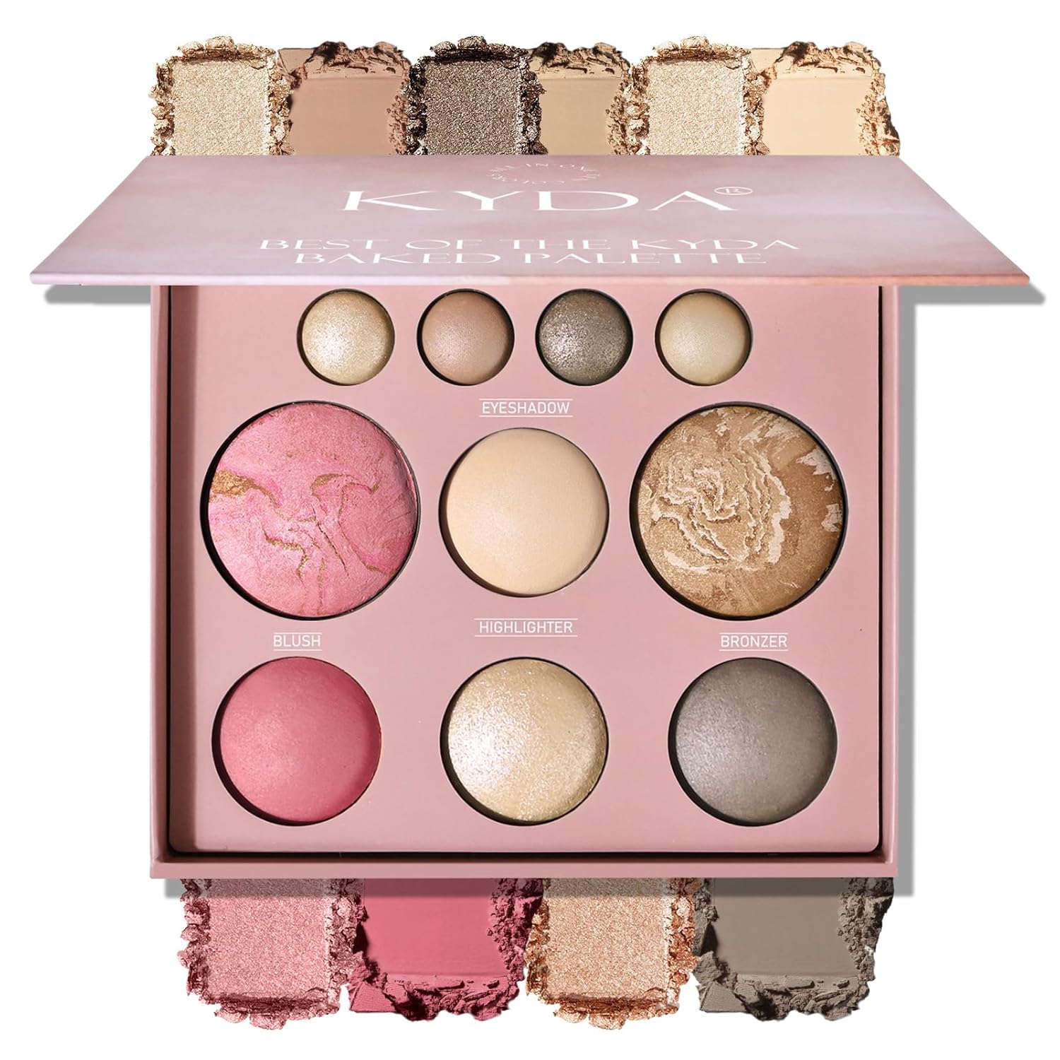 KYDA Best Of The Baked Makeup Palette, 10 Colors Full Size Baked Palette Includes 2 Bronzer, 2 Blush, 2 Highlighters and 4 Eyeshadows, Travel-Friendly Baking Makeup, Highly Pigmented, Long-Wearing