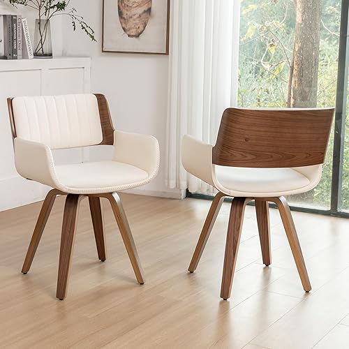 Miniatura 5 de LUNLING Sillas de comedor giratorias de piel sintética, sillas modernas de mediados de siglo con patas de maderareposabrazosasiento tapizadopies