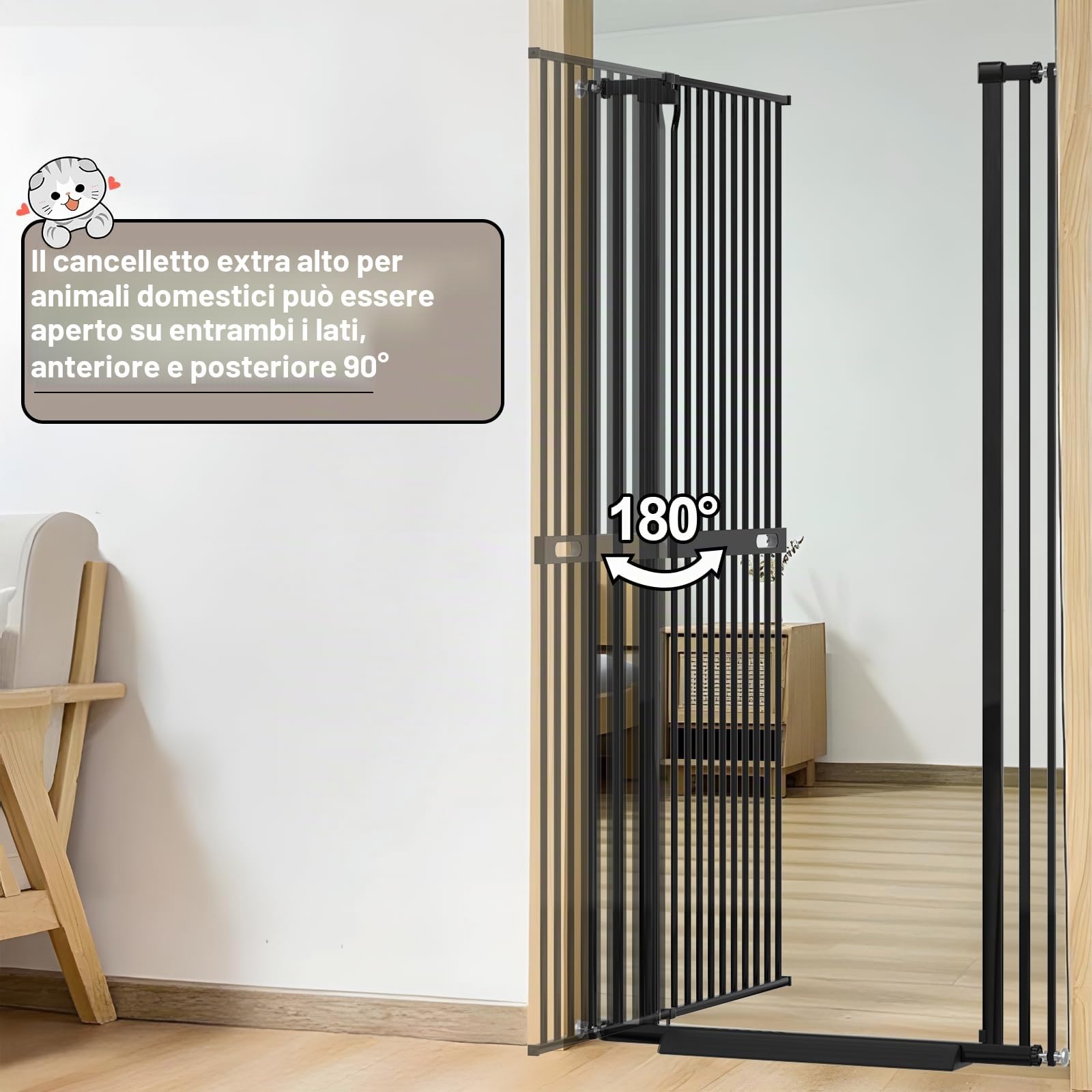Xifamniy 155 cm Cancello Extra Alto per Gatti Montato a Pressione Auto Chiusura Cancello per Cani Extra Largo 76.5-92 cm Cancello Alto in Metallo per Porte per Gatti e Cani