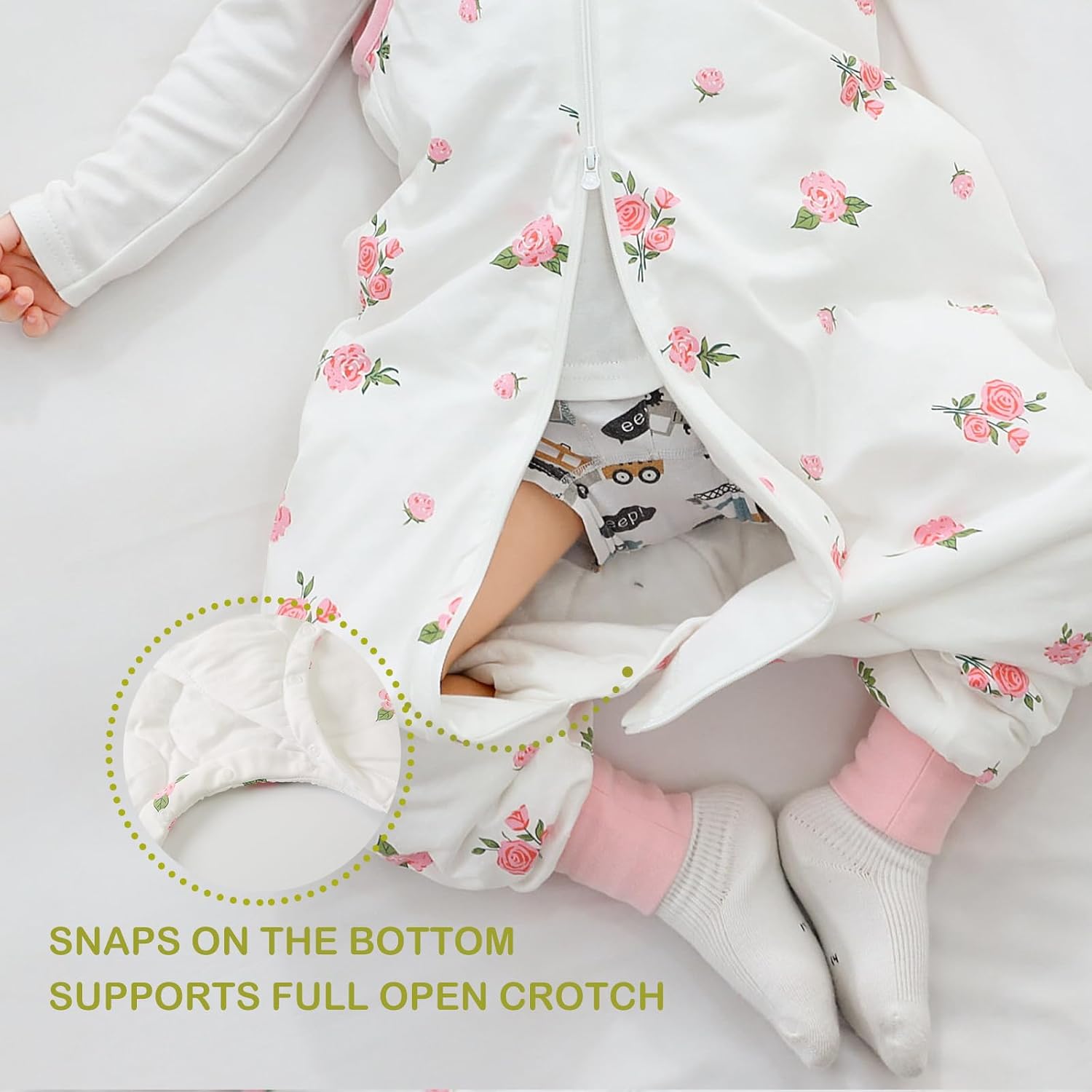 1.5 TOG Organic Cotton Toddler Sleep Sack with Legs, Super Soft All-Season Cozy Sleep Sack with Feet for Babies, Bloom, S