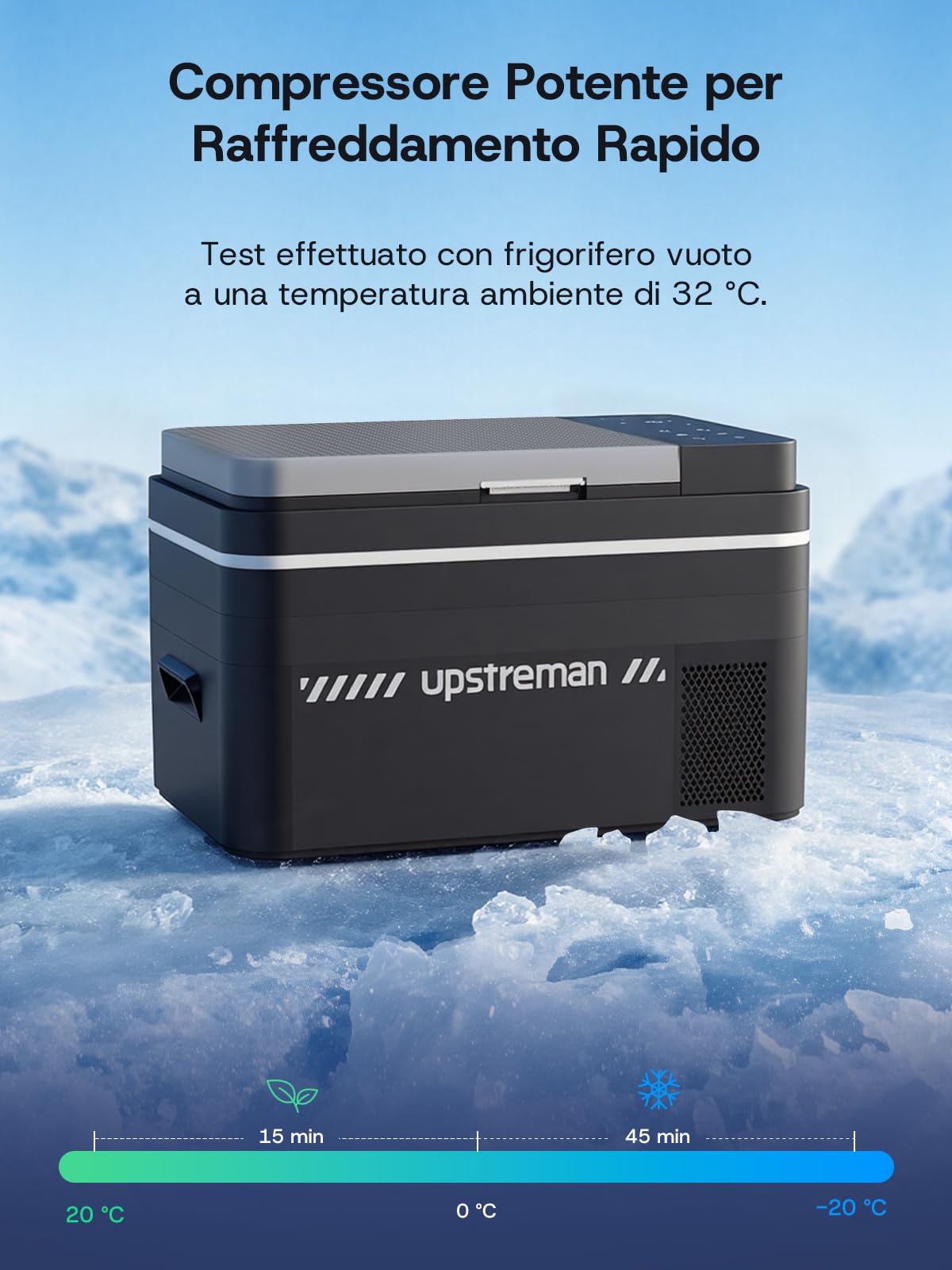 Upstreman 30L Frigorifero Portatile a Compressione, 12/24V & 220V Frigo per Auto, -20℃~20℃ Frigorifero Portatile Con LED, Mini Frigo per Auto, Camion, Campeggio, Nero, AR30