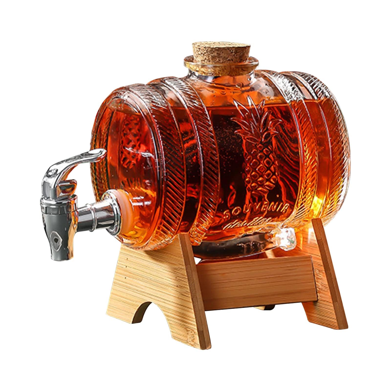 Jarra de whisky, dispensador de bebidas en forma de barril de 3 litros, decantador de barril con grifo, dispensador de bebidas con grifo y soporte de madera, dispensador de alcohol, ideal para vino