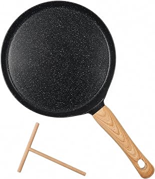 HUPECHAM Crepe Pan 9.5-Inch Nonstick Swiss Granite Coating Dosa Pan, Pancake Skillet, Tawa Griddle with Stay-Cool Handle - Induction Compatible, Smokeless & Healthy Cooking