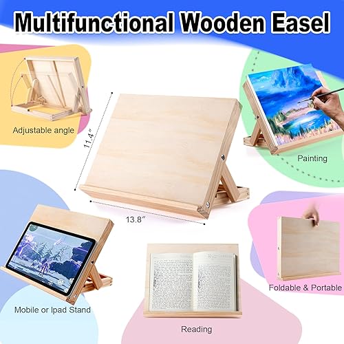 Miniatura 5 de koseibal Juego de arte acrílico con 18 pinturas acrílicas, 8 pinceles, 4 lienzos estirados, 1 caballete de madera, etc., kit de suministros de