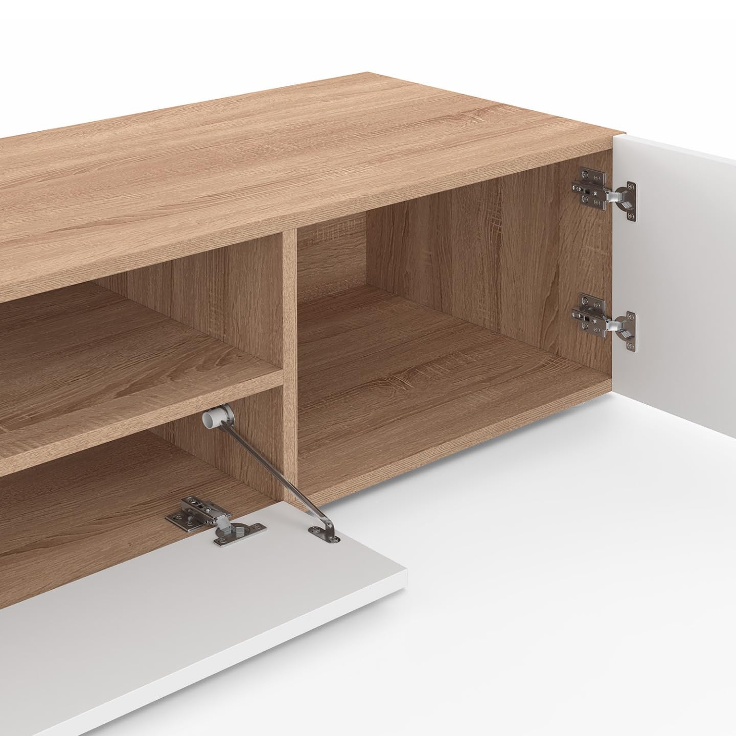 IDMarket - Mueble de TV 180 cm ELI Madera imitación de haya Puertas Blancas