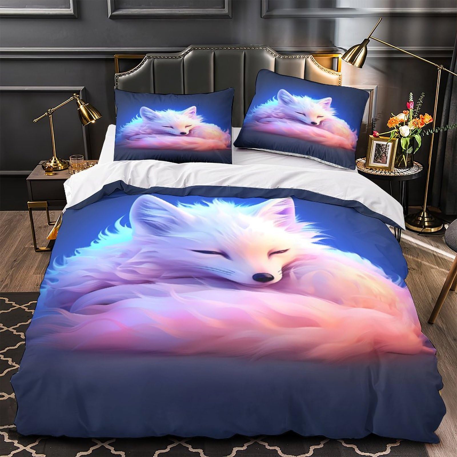 Housse de couette renard 3D Super King 260x220cm en microfibre avec 2 taies d'oreiller