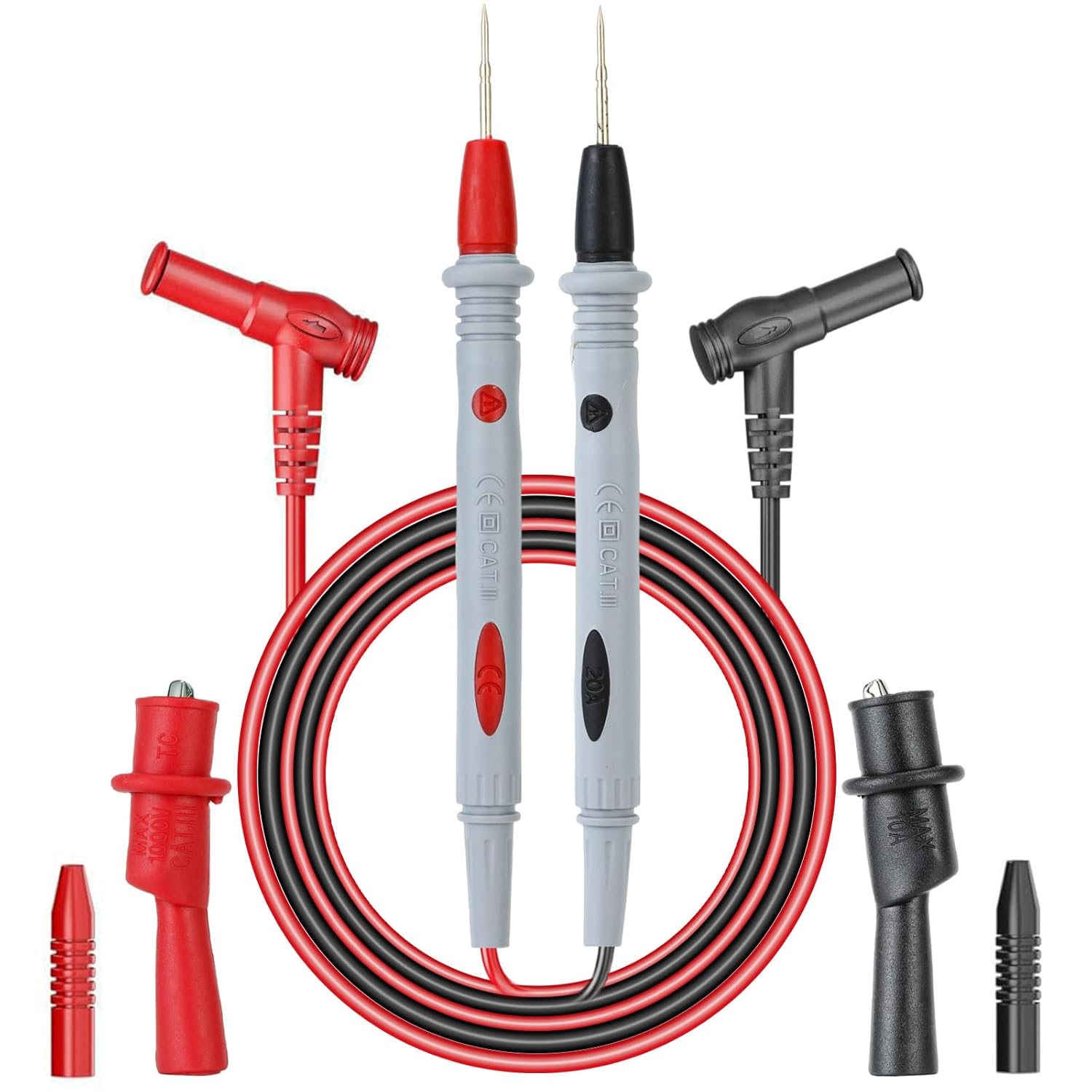 POBAN 4-Piece Multimeter Test Leads Kit: 41" Flexible 1000V 20A Wires + Alligator Clips for Fluke, AstroAI, Klein, INNOVA