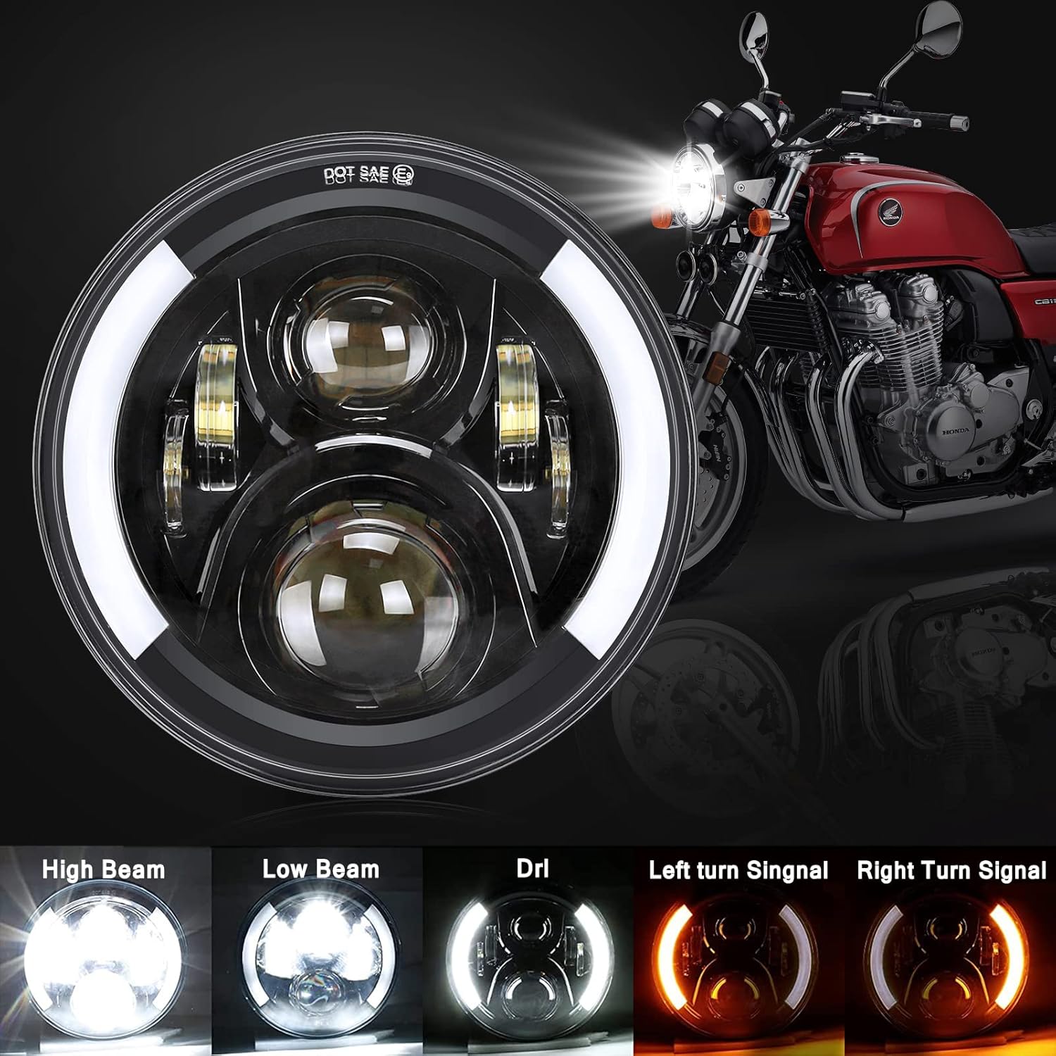7 Inch LED Headlight Projector Halo Motorcycle For Harley Dyna Cafe