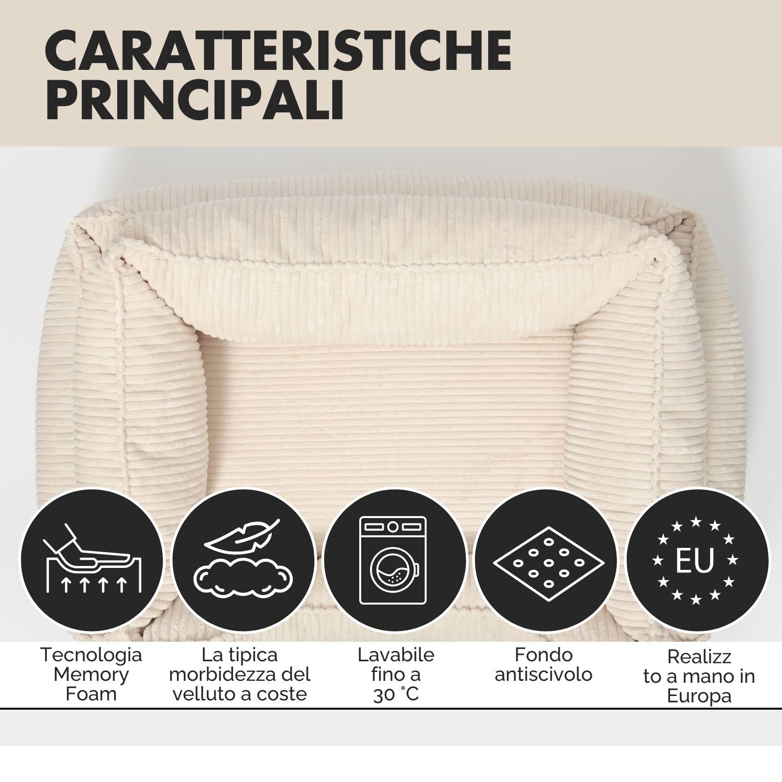 Anton Hundebett | Orthopädisches Hundebett | Hundekörbchen für kleine und mittelgroße Hunde (Beige, 85x65cm)