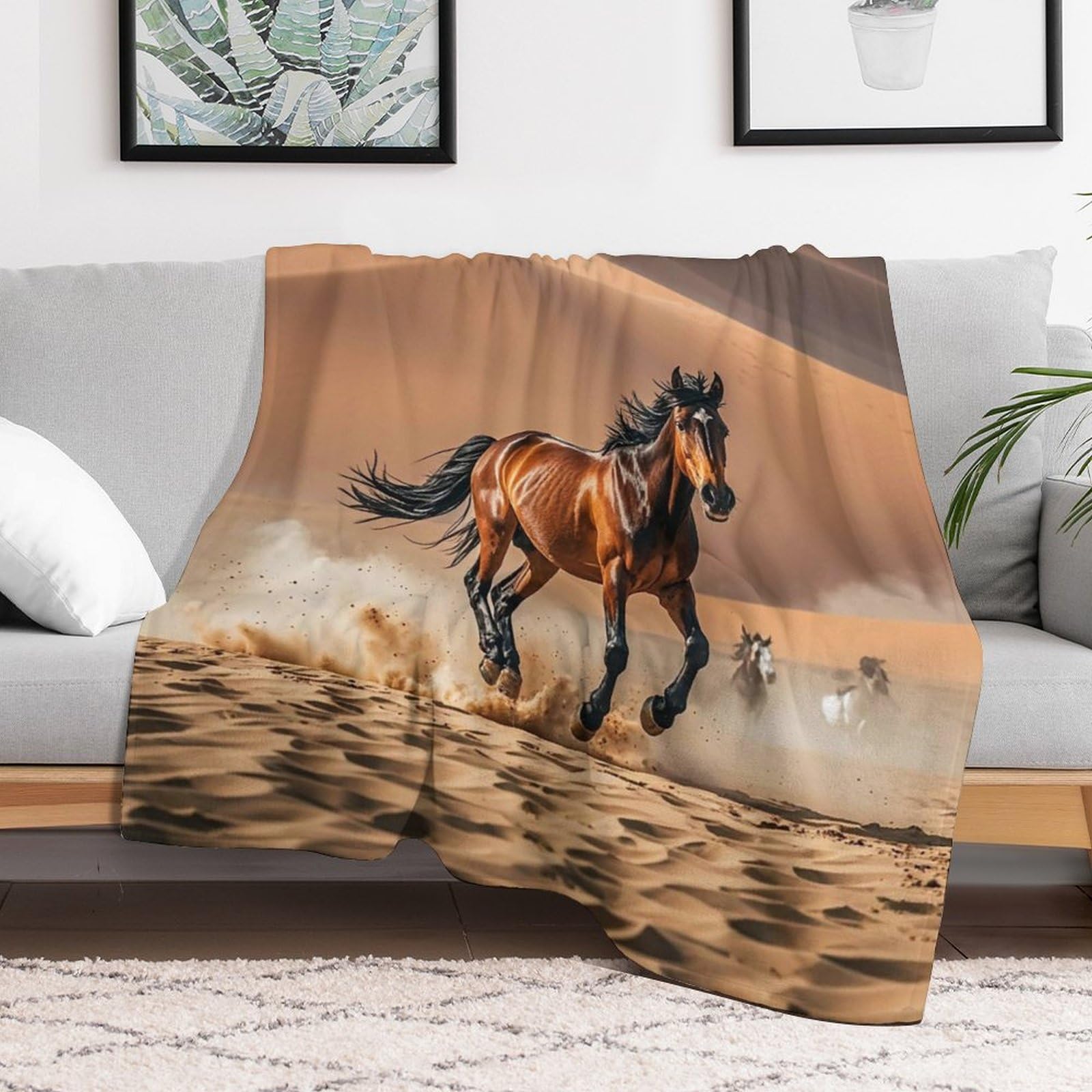 Couverture polaire de qualité supérieure en flanelle avec motif de cheval artistique