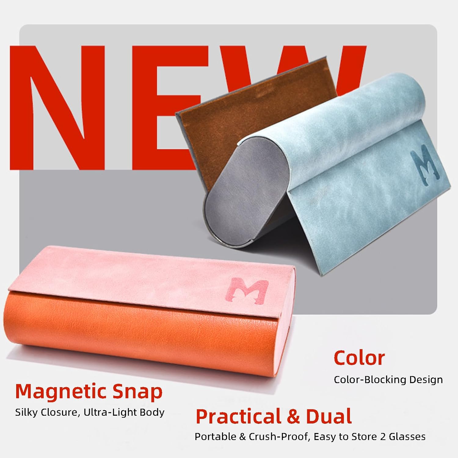 Double Eyeglasses Case 2 Slots, PU Hard-shell Travel Dual Glasses Sunglasses Organizer - Image 4