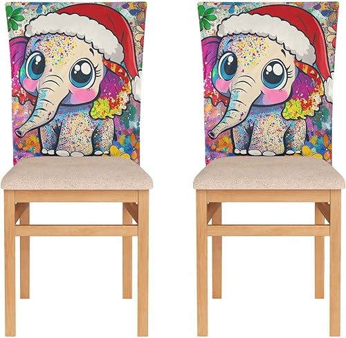 Miniatura 2 de Juego de 6 fundas decorativas para sillas de comedor con diseño de elefante de Feliz Navidad