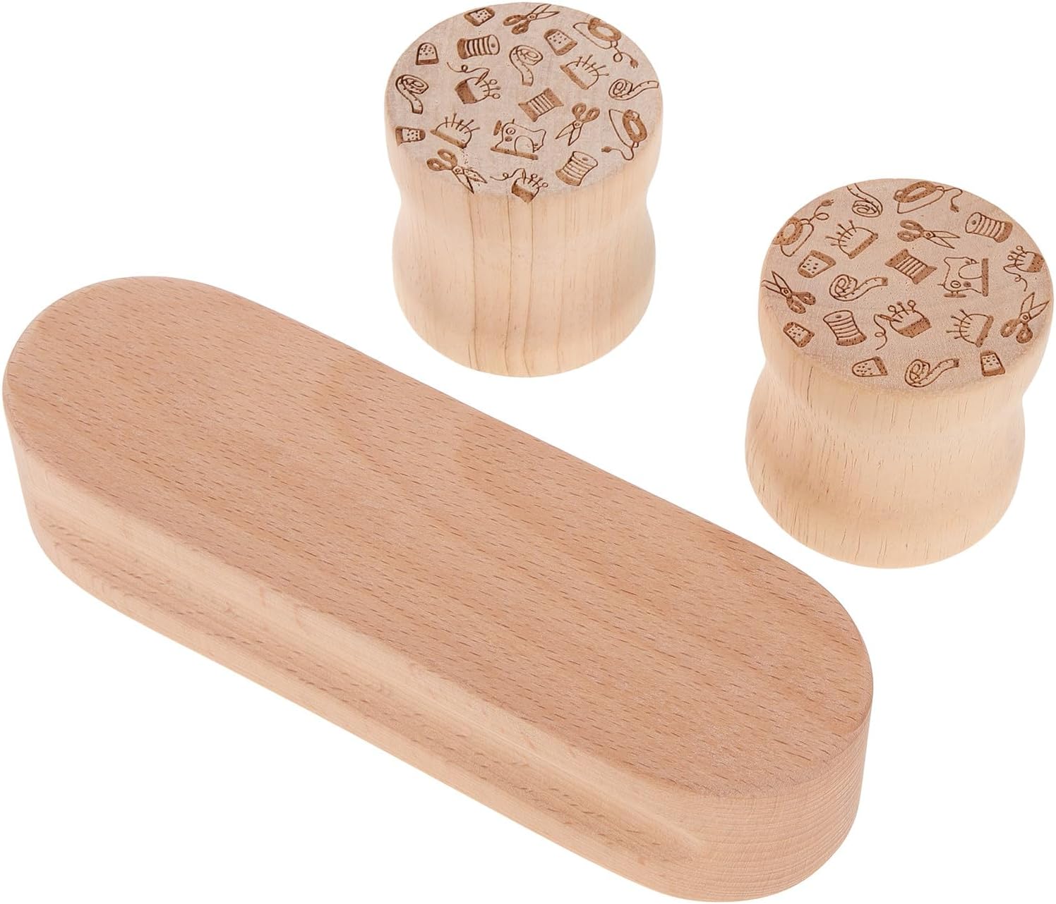 Healeved Wood Clapper Sewing Tool 3pcs Set with 17.8cm Pressing Board and 2 Cylindrical Fabric Weights for Quilting and Seam Flattening, Portable Tailor Pressing Supplies for Quilters