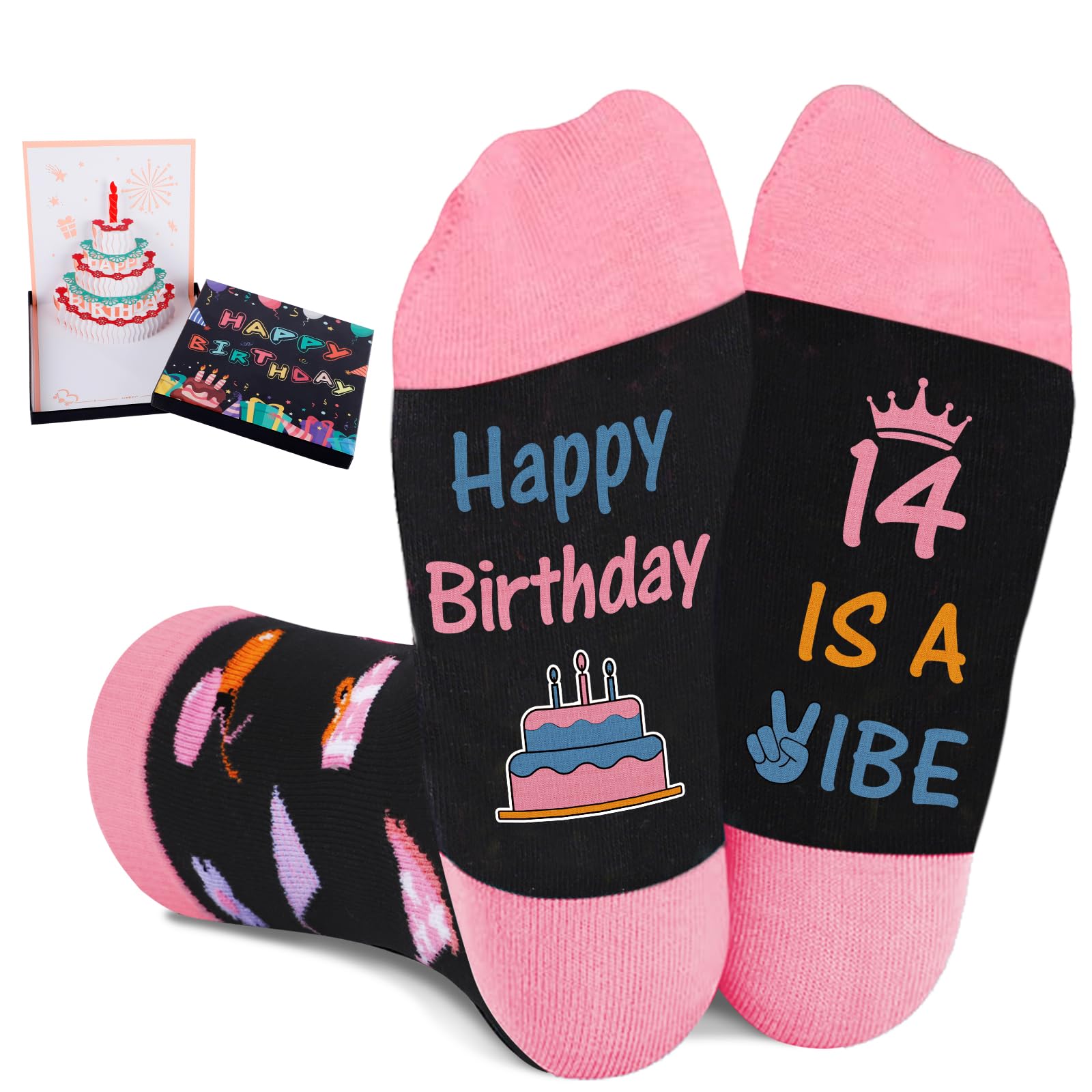 Juesly 5-22 Years Old Birthday Gifts for Girls - Socks for Girls with Pop up Birthday Card, Presents for 5-22 Year Old Grils