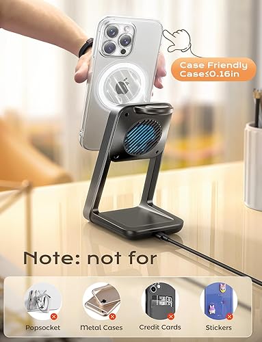 Miniatura 8 de Magsafe - Estación de carga 3 en 1 para iPhone, cargador inalámbrico con ventilador de refrigeración para iPhone 16, 15, 14, 13, 12 y cargador