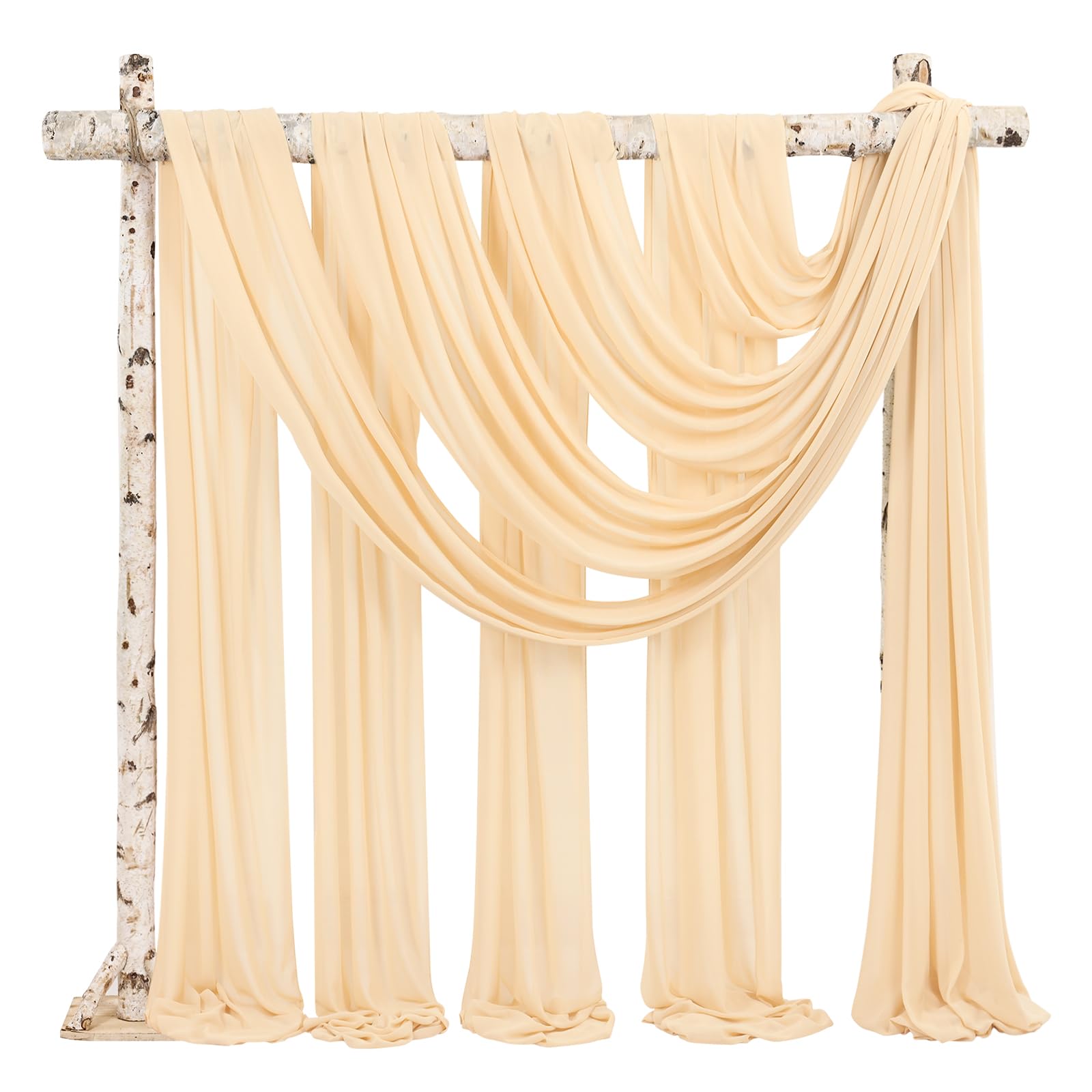 Panneaux de tissu drapé en mousseline de soie pour arche de mariage, 71,1 x 5,8 m, champagne