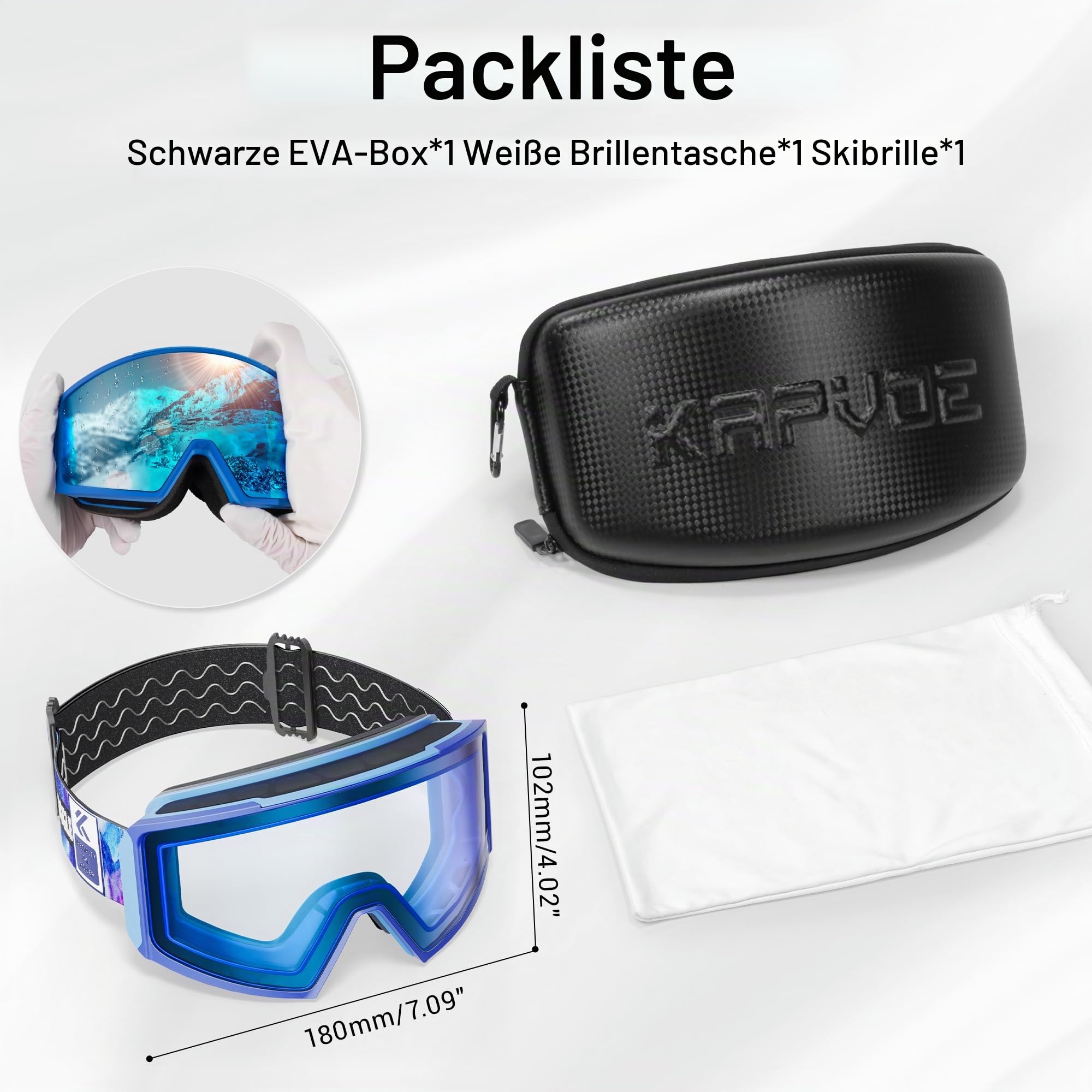 KAPVOE Selbsttonend Skibrille mit Magnetgläsern, Anti-Nebel, UV400-Schutz, für Herren, Damen und Jugendliche, kompatibel mit Helm, ideal für Ski, Snowboard und Eisskaten 06