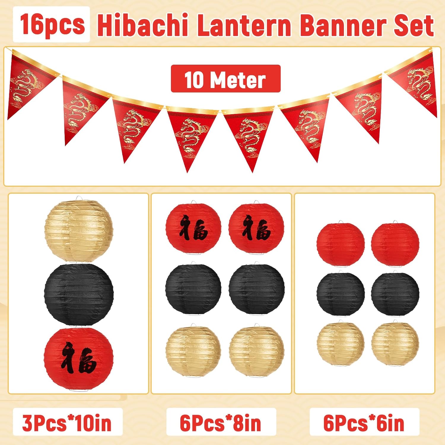 party greeting Hibachi Lantern Banner Set 16 Pcs Hibachi Party Decorations Red Black Gold Japanese Lantern Chinese Banner for Hibachi Sushi Asian Chinese Japanese Party Decor Decoration Supplies