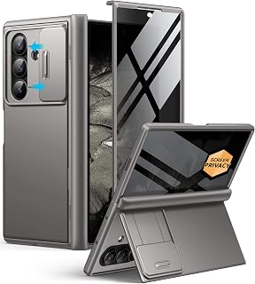 BERFY for Z Fold 7 Case with Privacy Screen Protector, [Anti Spy] Hidden Kickstand & Slide Camera Cover & Hinge Protective, Full Body Shockproof Slim Hard Phone Case for Samsung Galaxy Z Fold 7, Grey