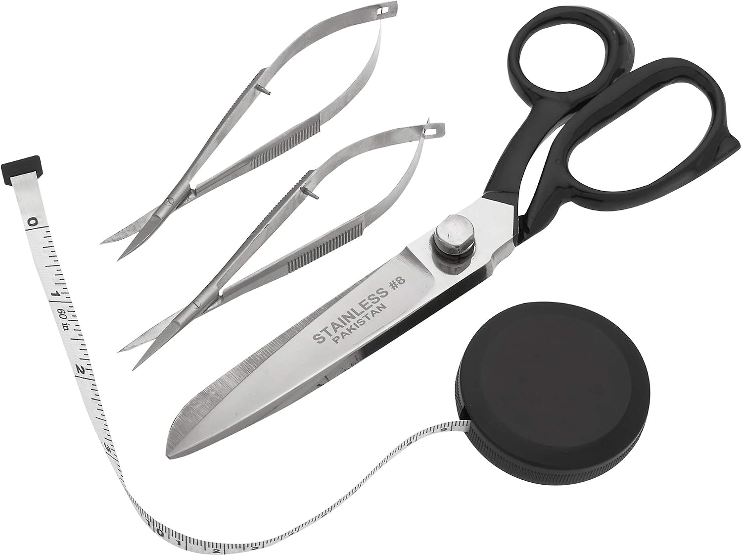 SURGICAL ONLINE Tailor Scissors Kit for Sewing, Dressmaking, Upholstery, Fabric Shears, Garment Measuring Tape, 2 pcs Extra Sharp Micro Scissors