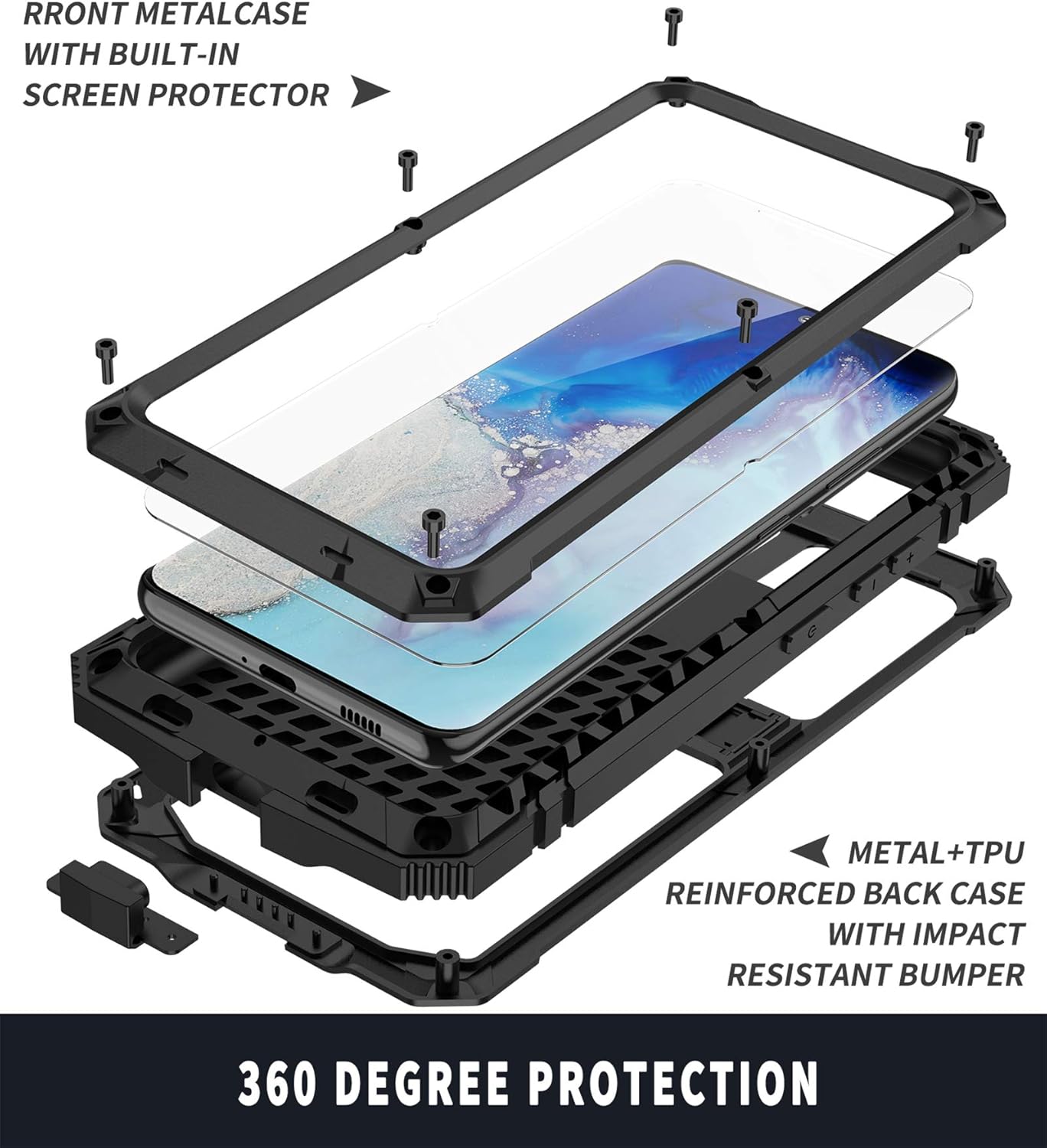 Compatible for Samsung Galaxy S21 Ultra Metal Case,Heavy Duty Dust Proof Military Grade Rugged Case with Built-in Foldable Kickstand with Full-Body Bumper Cover (Balck) Black