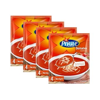 VHD Piyale Packaged Instant Tomato Soup 4 Pack - Domates Corbas, Packaged Dry Soup Mixes, Family Meal, Soup Packets add hot water, Instant Soup Powder, 1 Pack for 4 Portions