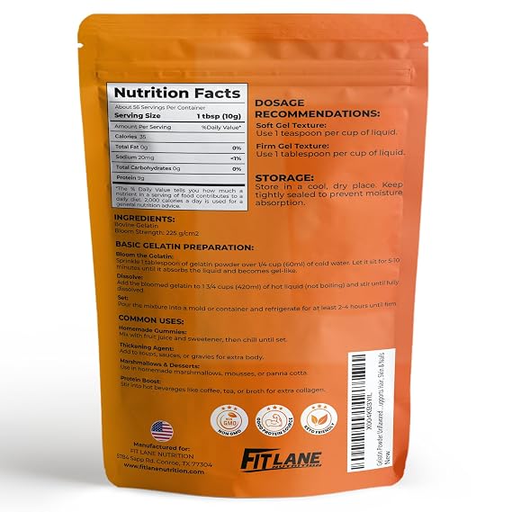 Gelatin Powder Unflavored 1.3 lbs Bulk Bag - Gelatina Sin Sabor en Polvo - Product of USA - Perfect for Desserts, Baking & Cooking - Supports Hair, Skin & Nails