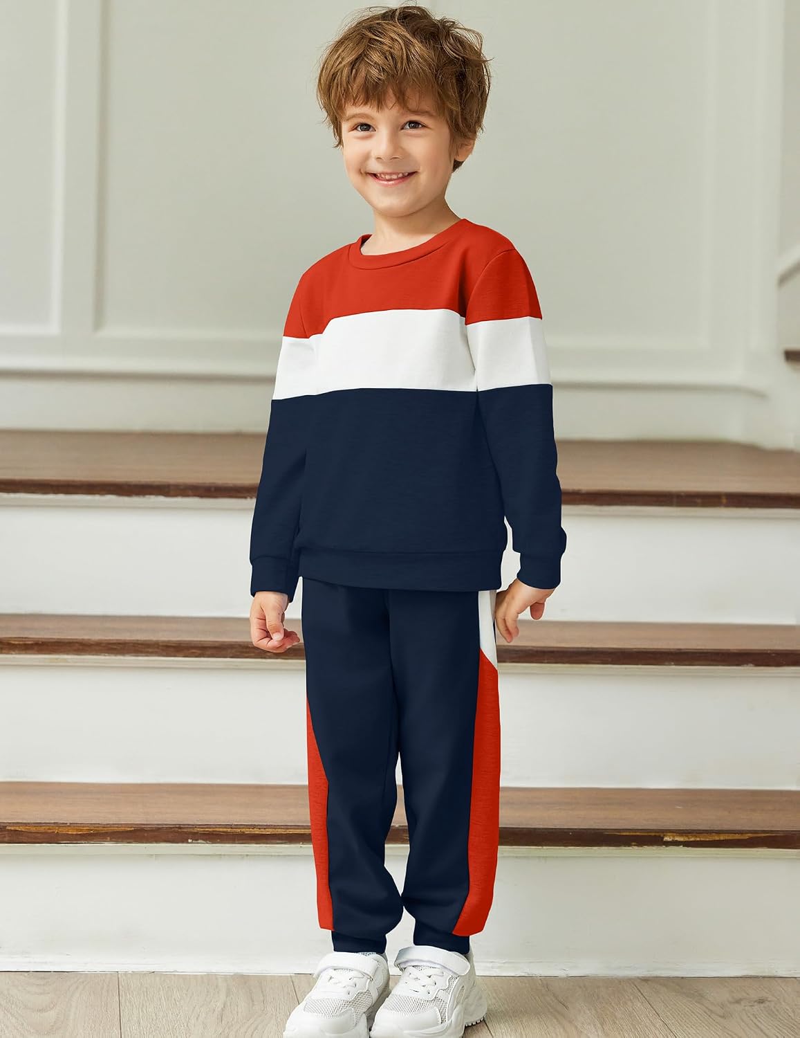 Arshiner Boys Clothes Color Block Sweatshirt & Casual Pants 2Pcs Fall Winter Outfits Set for Kids 2-12 Years