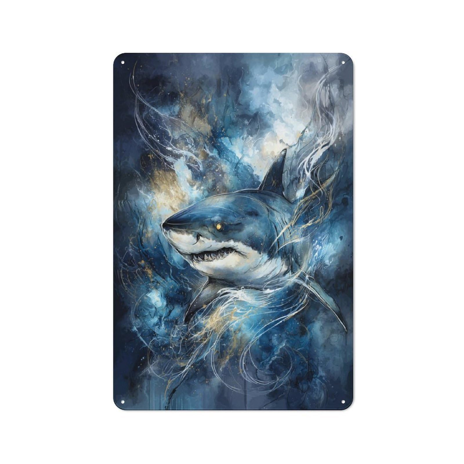 Junmoney Shark In Nebula Country Vintage Metal Wall Decor 30X20cm, Country Metal Sign For Kitchen, Cottage, Porch Or Garden Room