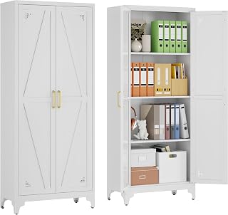 67" Tall Metal Vertical File Cabinet with Adjustable Shelves | Office Organization and Storage with 2 Doors and Anti-Tip Device, Metal Storage Cabinet for Home Office, Kitchen, Garage