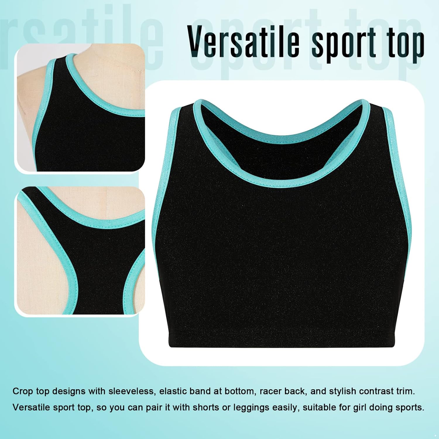 TTAO Girls' Crop Tank Top Sleeveless Activewear Tops Athletic Sports Racer Back Vest Swimming Dancing Shirts