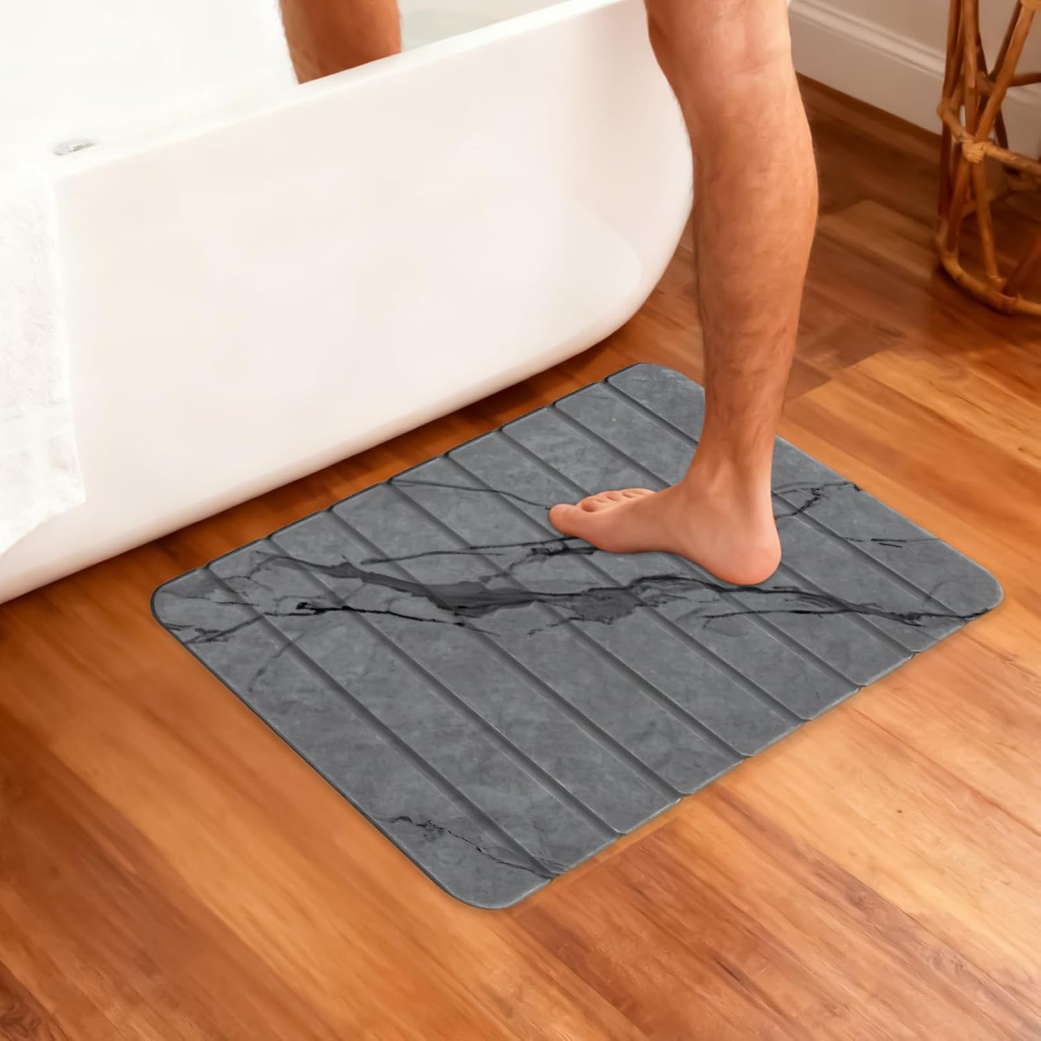 Diatomaceous Earth Bath Mat, Non-Slip Foldable Bathmat, 23x15 Inch Stone Bathroom Floor Mat for Bathtub Vanity Laundry Room Kitchen Counter Entryway Home Outdoor Poolside Spa