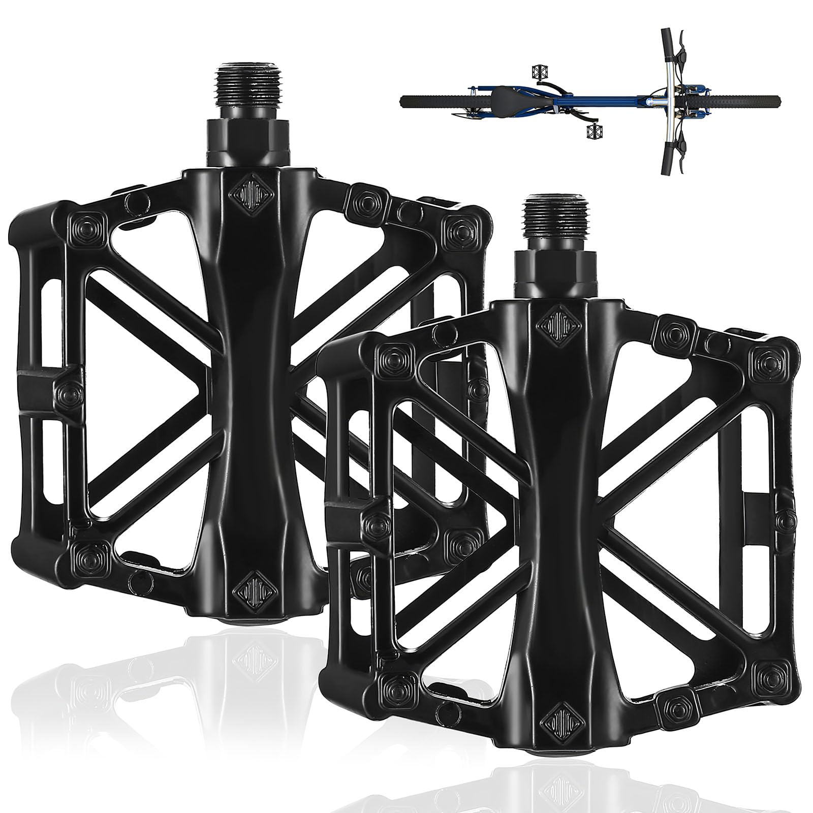 BOWOD Mountain Bike Pedals – Aluminum Alloy With 12 Non-Slip Pins – Fits 9/16" Cranks – BMX, Gravel, Cyclocross, City & Road Bikes