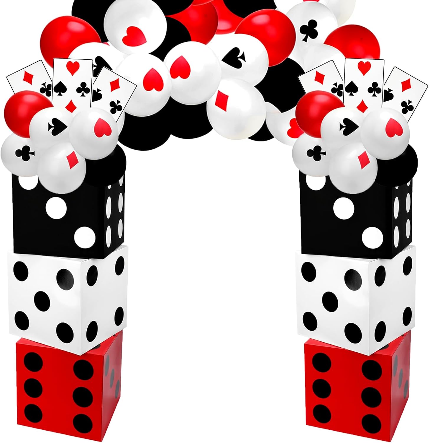 Mototo 72-Piece Casino Theme Party Decoration 11 Inch Large Paper Dice Boxes Poker Playing Card Balloons for Las Vegas Bunco Game Casino Night Table Centerpiece Birthday Party Golf Tournament Backdrop