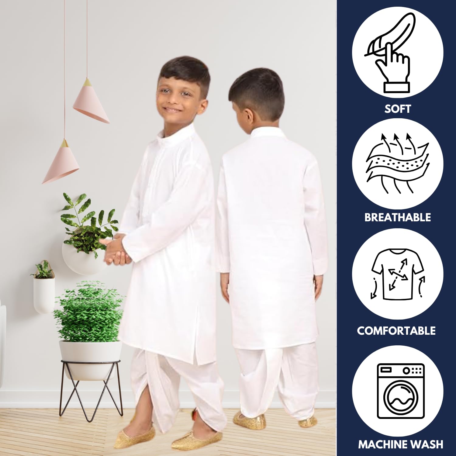 BABA AND BABY Boy's Cotton Solid White Kurta Dhoti Set (White Dhoti, 6-12Months) 3