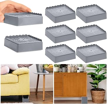Bed Risers 1 inch, 2 inch, 3 inch, 4 inch Heavy Duty, Adjustable Furniture Riser for Table Desk Couch Sofa Chair Recliner Leg Frame Dorm, Stackable Bed Raisers Blocks Grey 6 Pack, 1 inch