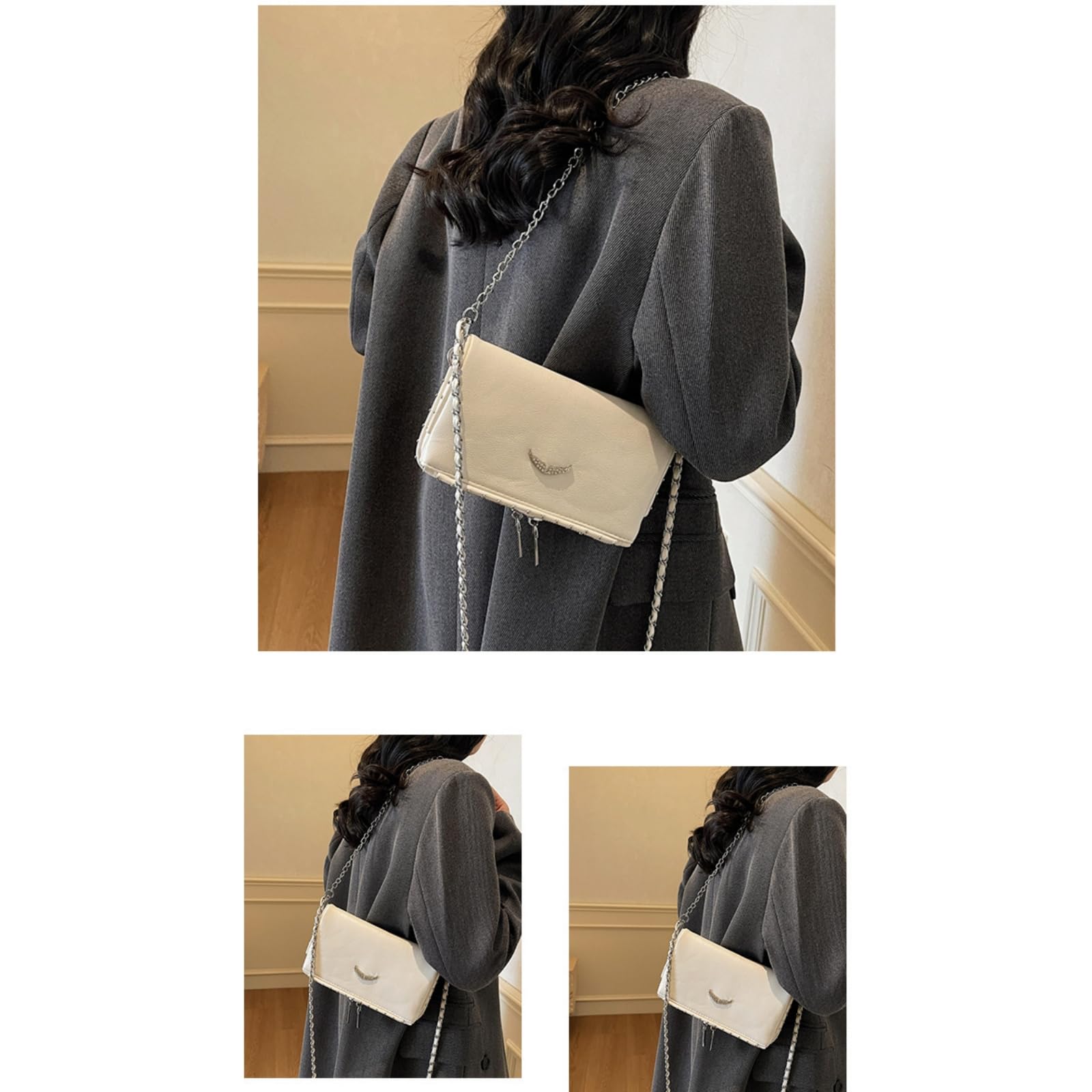 Bolso Cruzado De Mujer Hombro con Cadena Moderno Y Versátil Estilo Bandolera Simple-Negro