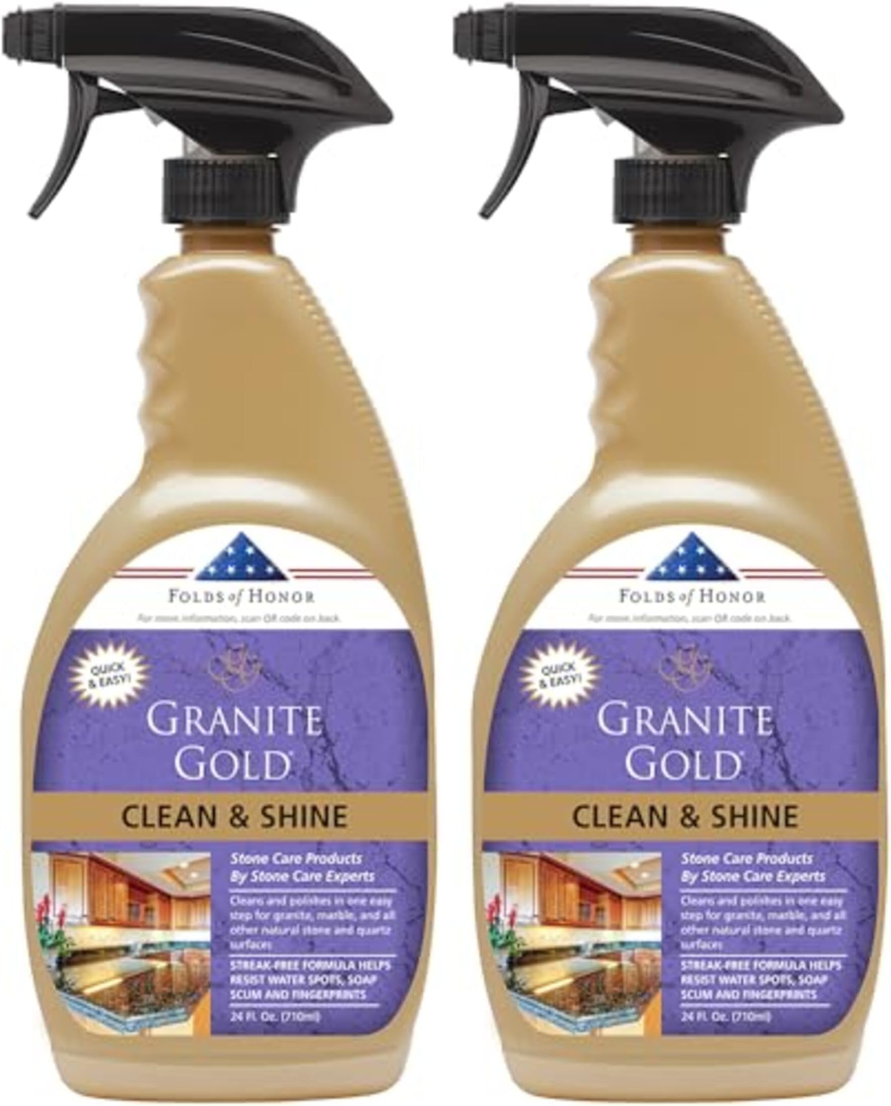Granite Gold Clean and Shine Spray-Streak-Free Deep Cleaning & Polishing of Granite, Marble, Quartz, 24 Fl Oz (Pack of 2)