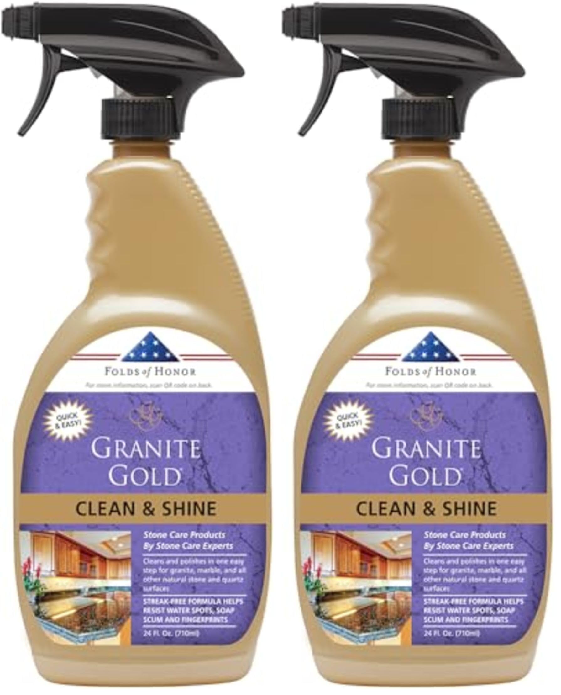 Clean and Shine Spray-Streak-Free Deep Cleaning & Polishing of Granite, Marble, Quartz, 24 Fl Oz (Pack of 2)