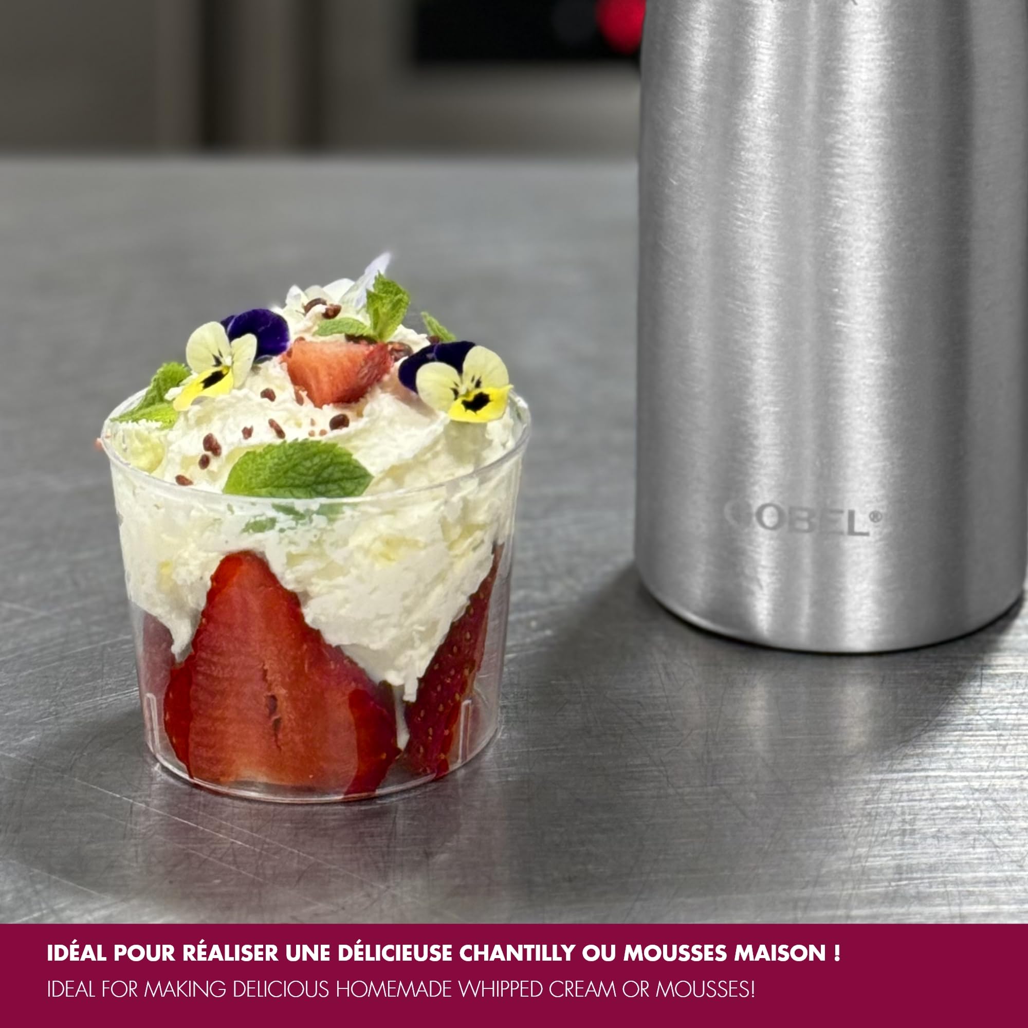Gobel Siphon Chantilly 500 ml Aluminium – Crème Chantilly, Espumas & Mousses – 3 Douilles + Brosse – Siphon Cuisine Professionnel Chaud/Froid – Revêtement Antiadhérent