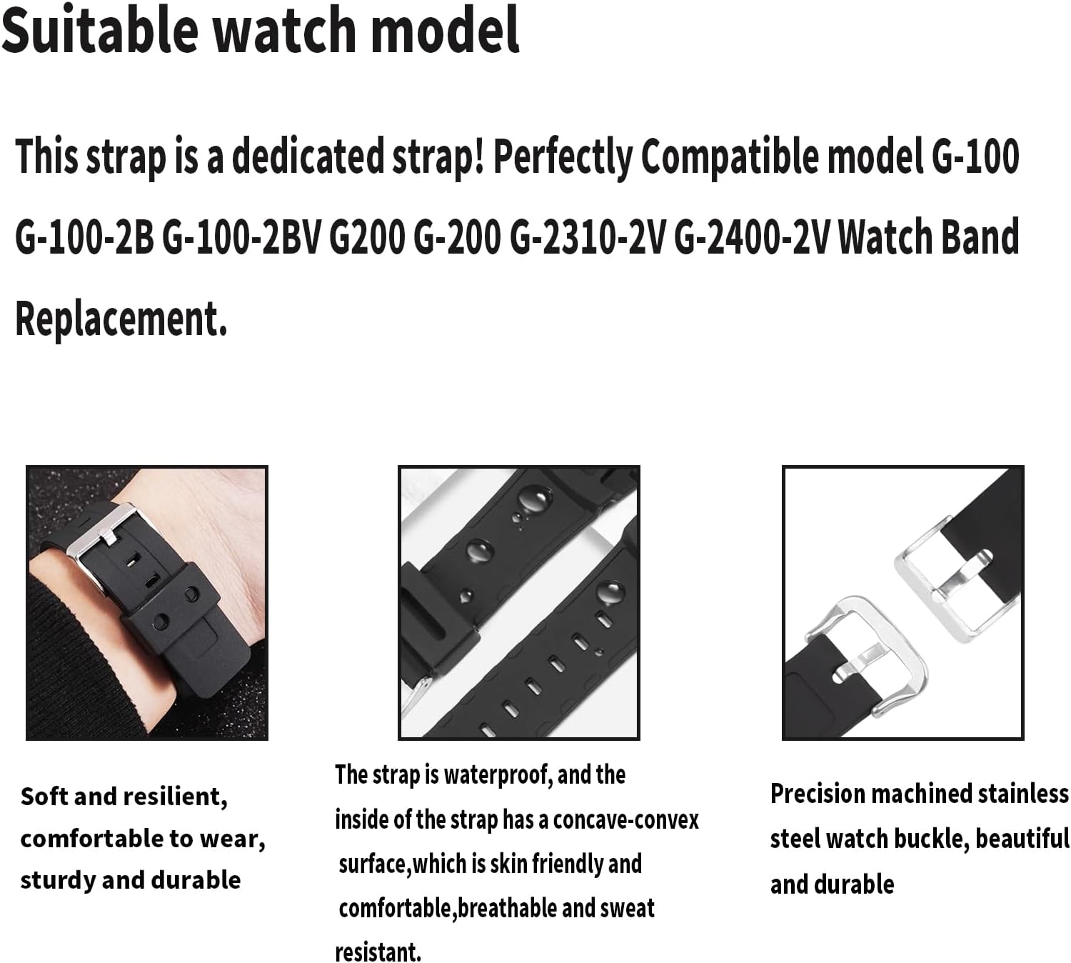 16mm Resin Watch Band replacement for Casio G-shock G-100-2B G-100-2BV G-200 G-2310-2V G-2400-2V Strap Wirstband accessories for Men and Women