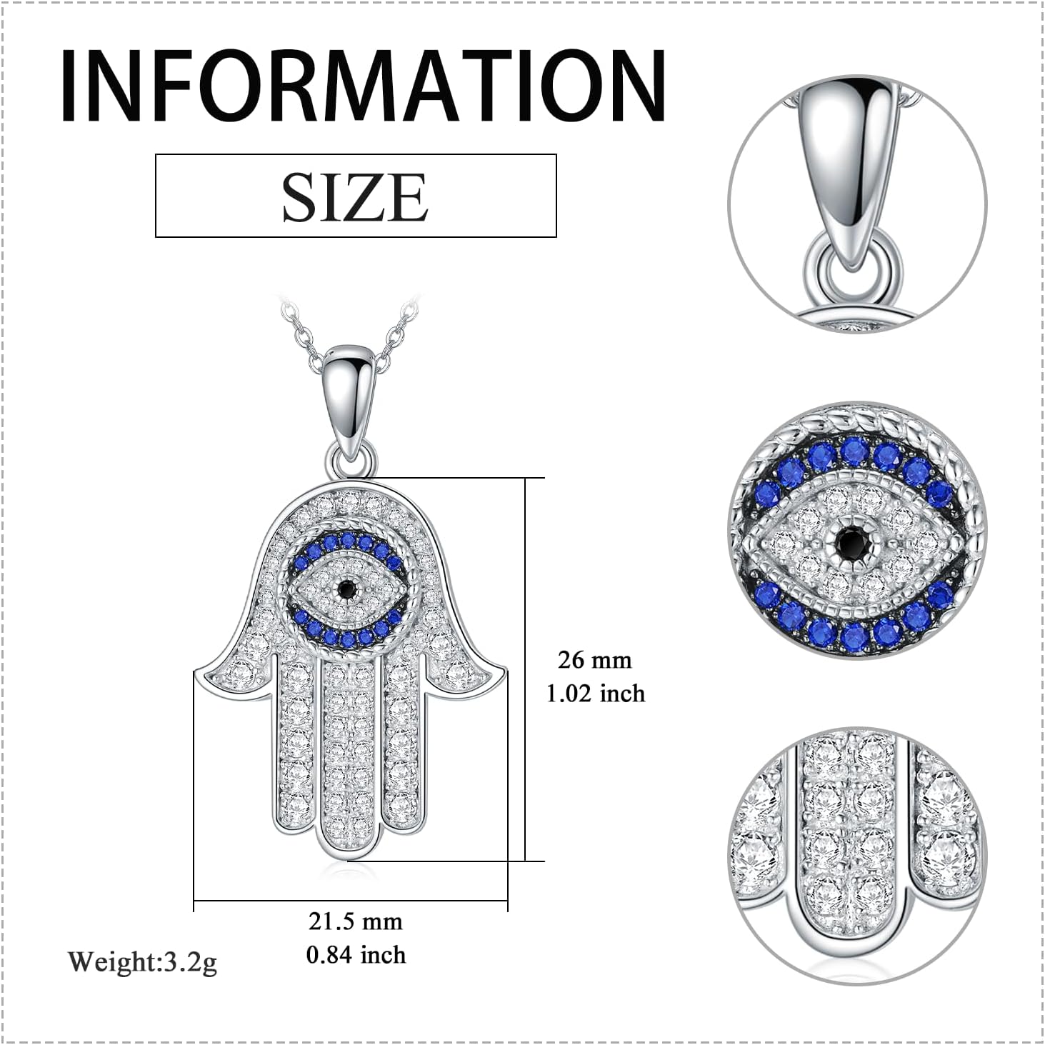 Evil Eye Necklace S925 Sterling Silver Hamsa Hand Necklace Protection Amulet Evil Eye Jewelry Birthday Gift for Women - Image 4