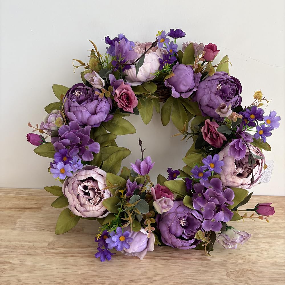 Pfingstrosen-Rosenkranz – 40,6 cm, handgefertigt, Vintage-Kunstblumen-Girlande für Frühling und Sommer, Violett